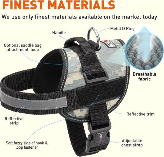 Dogline Dog Harness, Reflective No-Pull Adjustable Vest with Handle for Walking, Training, Breathable, No - Choke Harness for Small, Medium or Large Dogs Room for Patches Girth 22"-28" in Urban Camo