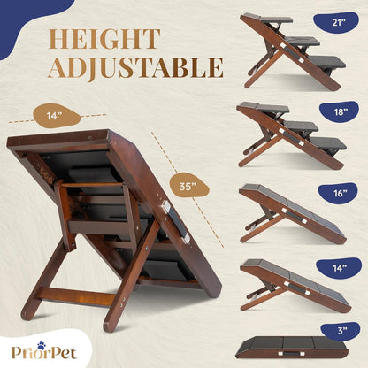 Dog Steps for Bed & Couch 2-in-1 Dog Stairs/Ramp - Height Adjustable Dog Ramp for Couch 7” - 20” - Pet Stairs, Dog Stairs for Small Dogs - Easy to Move Pet Steps with Landing Platform, Walnut - Pawvie