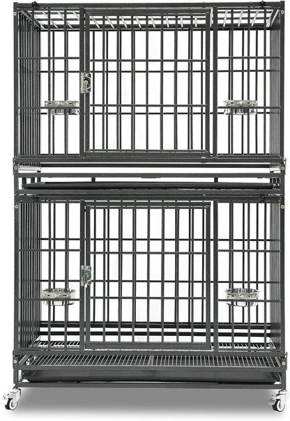 Homey Pet Two Levels 37 Inch Dog Crate, Escape Proof Dog Cage Kennel Indoor with Top Access and Lockable Wheels, Removable Tray, Heavy Duty Dog Crates for Medium/Small Dogs