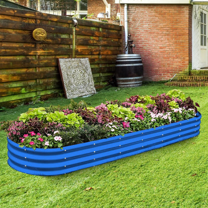 Land Guard 8×2×1ft Galvanized Raised Garden Bed Kit, 108 Gallon Capacity Raised Garden Boxes Outdoor, Oval Metal Raised Garden Beds for Vegetables, Blue(with 10 Connecting rods)
