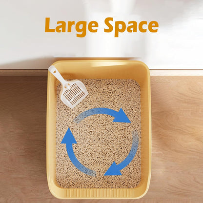 SpaceTime Large Cat Litter Box with High Sides,Cat Boxes for Indoor Cats,Cat Litter Pan for Kitty,Litter Box with Low Entry,Easy to Clean,Anti-Splashing(Cream White)