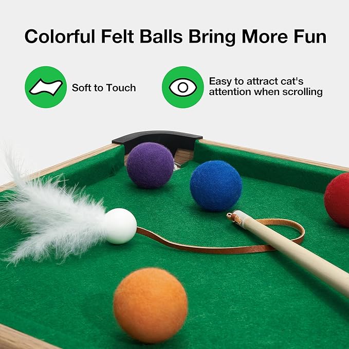 VETRESKA 4 in 1 Cat Toys Mini Pool Table, Gift for Cats, Feather Wand Toy Cat Billiard Ball Puzzle Toy, Pool Table with Scratching Post, Cat Interactive Exercise Play Rest Beds & Furniture