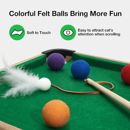 VETRESKA 4 in 1 Cat Toys Mini Pool Table, Gift for Cats, Feather Wand Toy Cat Billiard Ball Puzzle Toy, Pool Table with Scratching Post, Cat Interactive Exercise Play Rest Beds & Furniture