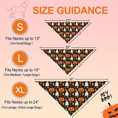 Halloween Dog Bandanas - 2 Pack Fall Dog Bibs | Reversible Pumpkin and Ghost Pet Scarf for Boys and Girls | Premium Durable Fabric | Orange Dog Bandana for Medium and Large Dogs (Large)