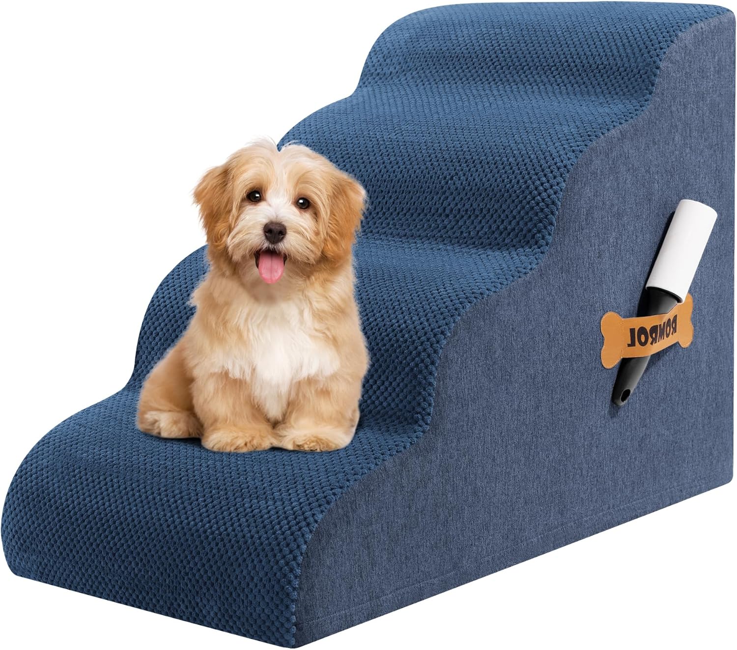 Dog Stairs, Romrol Dog Steps Ramp for High Bed and Couch, Dogs Ramp with Durable Non-Slip Waterproof Fabric Cover, Pet Stairs for Small Dogs and Cats or Pets Joints, 4-TiersDusty Blue - Pawvie