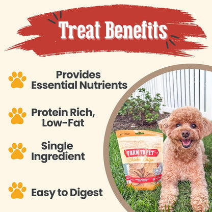 Farm To Pet - Dog Training Treats - Chicken Chips, Single Ingredient - 4 oz, Lean, All Natural, Healthy Dog Treats for Small, Medium, Large Breeds, & Puppies, Made in USA