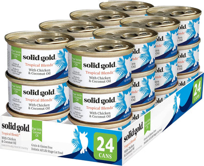 Solid Gold Wet Cat Food Pate in Coconut Oil - Healthy Canned Cat Food Pate w/Real Chicken, Omega Fatty Acids, Vitamins & Minerals - Grain Free & Gluten Free Canned Meals for Cats & Kittens - 24ct/3oz