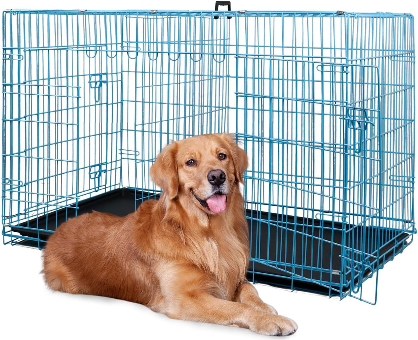 BestPet | Dog Crate | 48" | Blue | Foldable Metal Kennel with Double Doors, Secure Slide-Bolt Latches, Leakproof Tray | Portable Dog Cage for Large Breeds | for Travel, Indoor & Outdoor Use