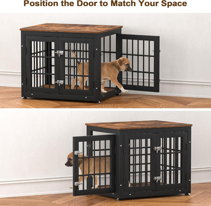 26 Inch Heavy Duty Dog Crate Furniture for Small Dogs, Decorative Pet House End Table, Wooden Cage Kennel Furniture Indoor, Rustic Brown