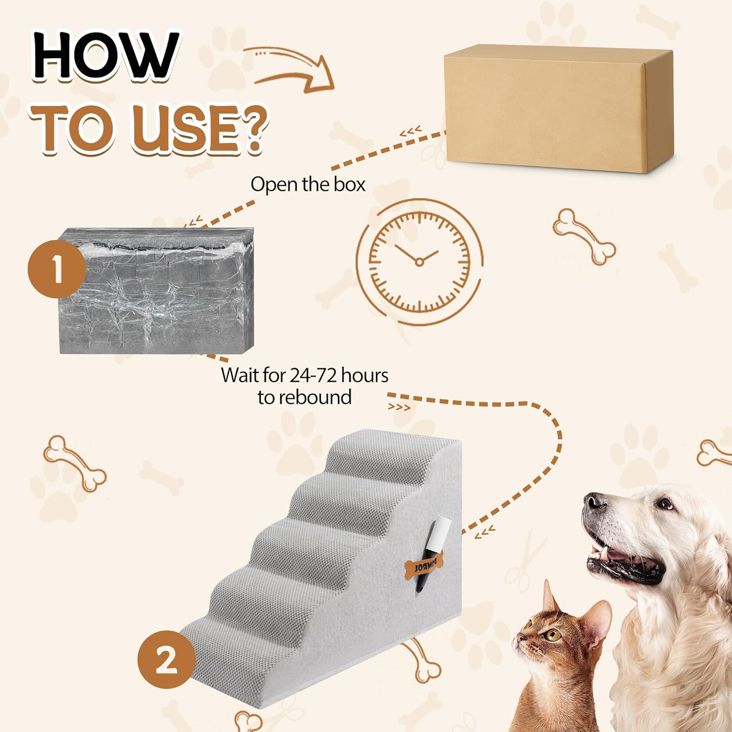 Dog Stairs, Romrol Dog Steps Ramp for High Bed and Couch, Dogs Ramp with Durable Non-Slip Waterproof Fabric Cover, Pet Stairs for Small Dogs and Cats or Pets Joints, 4-TiersLight Grey - Pawvie