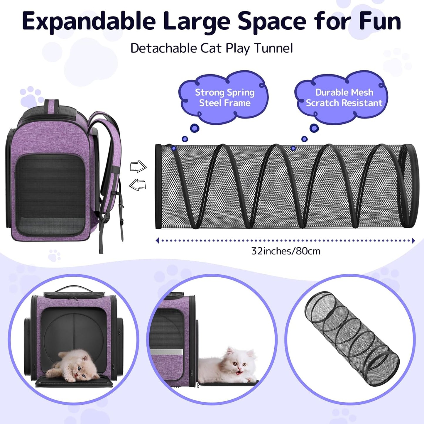 Pawtners Cat Carrier Backpacks Expandable Cat Backpack with Breathable Mesh, Pet Carrier Backpack for Cats Small Dogs Puppies Up to 18 Lbs, Dog Carrier Backpack for Travel Hiking Camping Outdoor - Pawvie