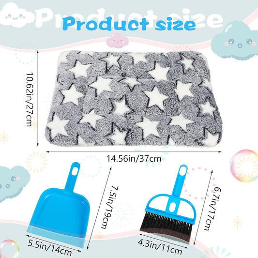 Yulejo 6 Pieces Guinea Pig Bed Mats with Cleaning Dustpan Brush Washable Plush Cage Lines Soft Fleece Sleeping Bedding Pads for Hamster Bunny Chinchilla Squirrel Small Animals (Cute Color, Star)