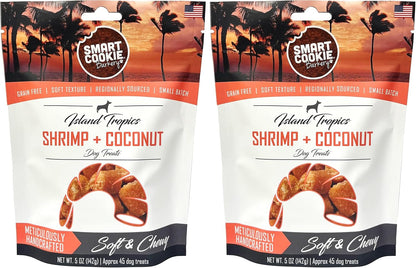 Smart Cookie All Natural Soft Dog Treats - Shrimp & Coconut - Healthy Dog Treats for Allergies, Sensitive Stomachs - Chewy, Grain Free, Human-Grade, Made in The USA - 5oz Bag, 2 Pack