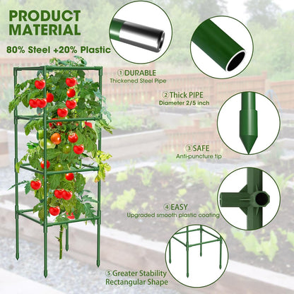 6 Pack Tomato Cages, 41.7" H Square Tomato Plant Stakes Support Cages Trellis for Garden Climbing Vegetables Flowers Fruits,Extra Bold