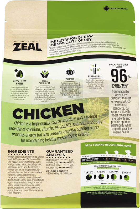 ZEAL Canada Air-Dried Chicken Recipe for Dogs - High Protein, Natural Superfoods, Nutrient Rich, No Fillers, Grain Free, Complete & Balanced (Chicken, 2.2 lb)