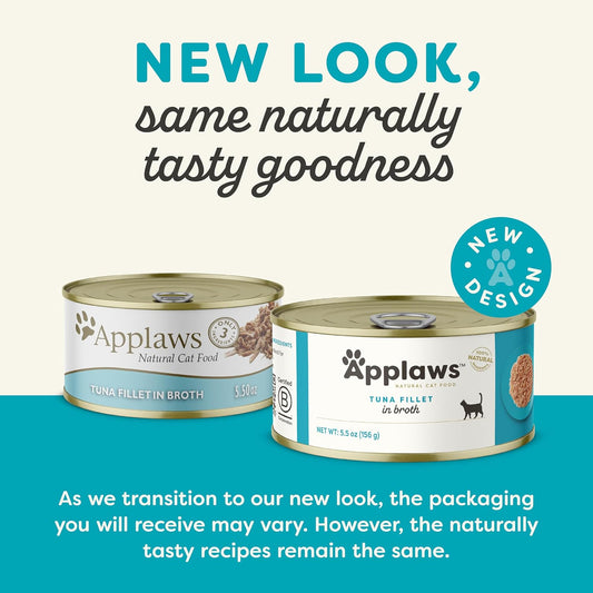Applaws Natural Wet Cat Food, 24 Count, Limited Ingredient Canned Wet Cat Food, Tuna Fillet in Broth, 5.5oz Cans