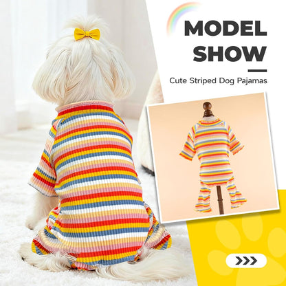 BAEJMJK Striped Dog Pajamas Stretchy Cute Four-Legged Boy Girl Dog Clothes with Sleeves Comfortable Dogs Jumpsuit Colorful Pet Puppy Outfits Apparel for Small Medium Dogs Cats (Yellow,Large)