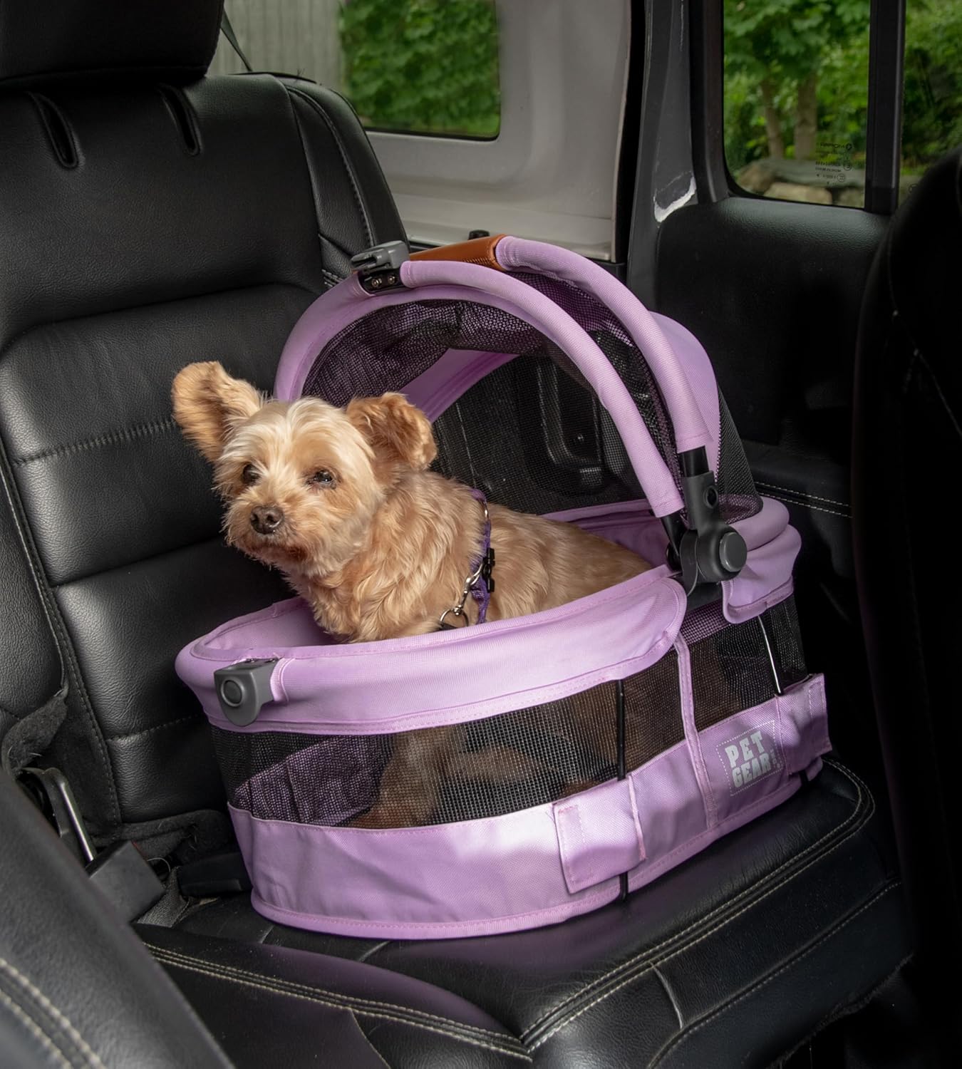 Pet Gear No-Zip View 360 Ultra Lite Pet Safety Carrier & Car Seat for Small Dogs & Cats Push Button Entry, 15", Bright Lilac - Pawvie