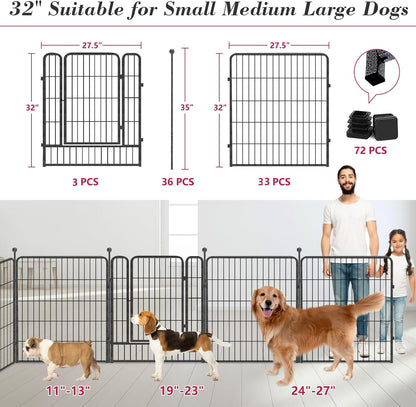 Dog Playpen 32 inch 32 Panels Indoor Outdoor Dog Pen for Medium/Small Dogs Heavy Duty Metal Dog Fence Outdoor for Yard, Puppy Playpen with Door Portable Pet Fence for RV Camping Yard