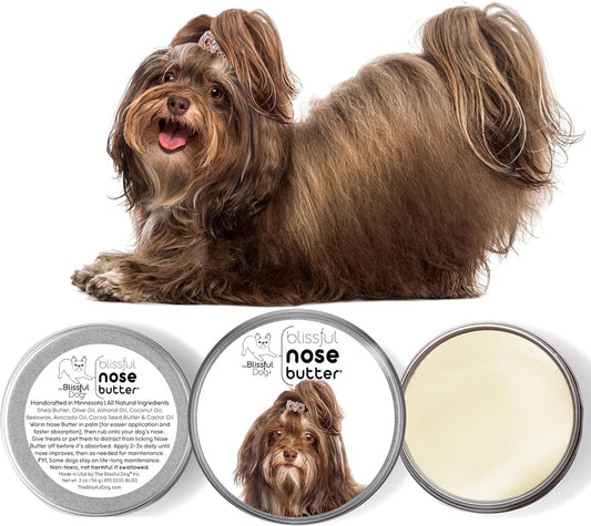 The Blissful Dog Havanese Nose Butter for Dry, Cracked Skin, Lick-Safe Dog Nose Balm with Moisturizing Shea Butter, Almond, Olive, and Essential Oils, Pet Supplies, Uncented, 8 oz.