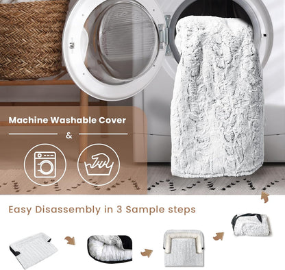 Calming Extra Large Dog Couch Bed, 45 x 37 inch Waterproof Memory Foam Dog Bed for Couch, Durable Fluffy Fuzzy Dog Bed Mats with Washable Removable Cover Protector for Sofa, Bedside - Grey