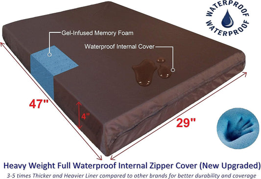 Dogbed4less Extra Large Orthopedic Memory Foam Dog Bed for Large Dogs with Durable Waterproof Internal Case, Removable Washable Denim Cover and Bonus Pet Bed Cover, 47X29X4 Fits 48X30 Dog Crate, Blue