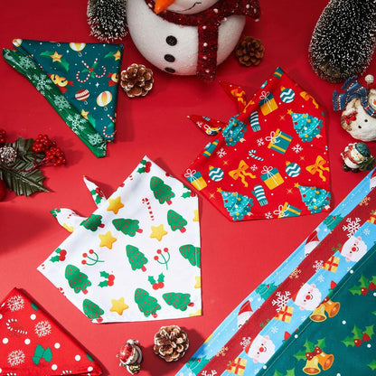 Chunful 30 Pcs Christmas Bandanas for Dogs Xmas Bandanas Bulk with Santa Snowflake Candy Cane Patterns Soft Bibs Adjustable Triangle Doggie Scarf for Small Medium Large Pet 25.6 x 17.7 x 17.7 Inch
