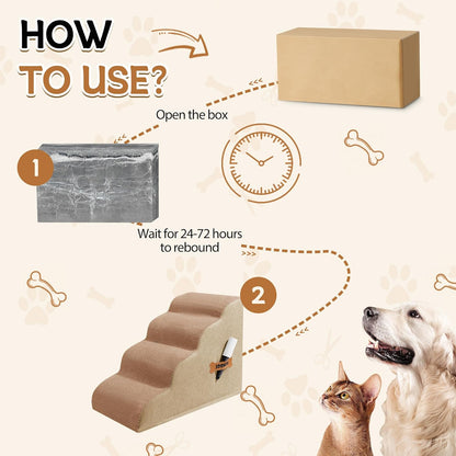Dog Stairs, Romrol Dog Steps Ramp for High Bed and Couch, Dogs Ramp with Durable Non-Slip Waterproof Fabric Cover, Pet Stairs for Small Dogs and Cats or Pets Joints, 4-TiersLight Brown - Pawvie