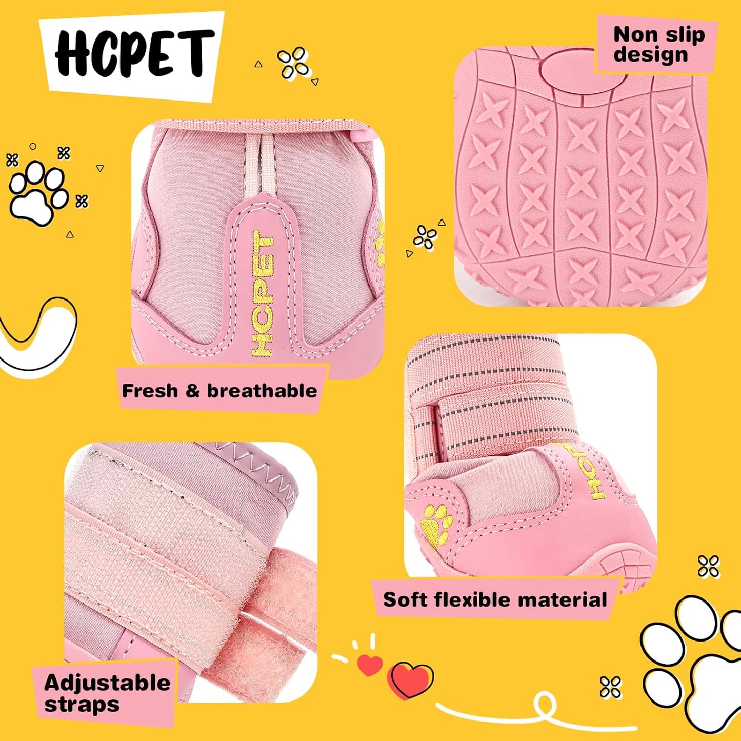 Hcpet Dog Shoes, Dog Boots for Small Dogs, Breathable Medium Dog Booties Paw Protector for Summer Hot Pavement, Winter Snowy Day, Outdoor Walking, Indoor Hardfloors Anti Slip Sole Pink Size 2