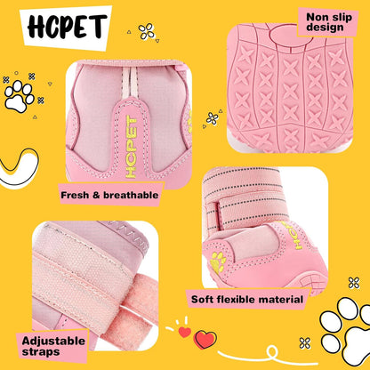 Hcpet Dog Shoes, Dog Boots for Small Dogs, Breathable Medium Dog Booties Paw Protector for Summer Hot Pavement, Winter Snowy Day, Outdoor Walking, Indoor Hardfloors Anti Slip Sole Pink Size 1