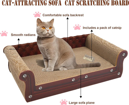 Scratching Sofa, Couch Shaped Thick Scratching Cardboard, Lounge Bed for Indoor Rest&Play, Sofa Scratcher Pad (Brown, 22.4" L X 12.2" W X 6.3" H)