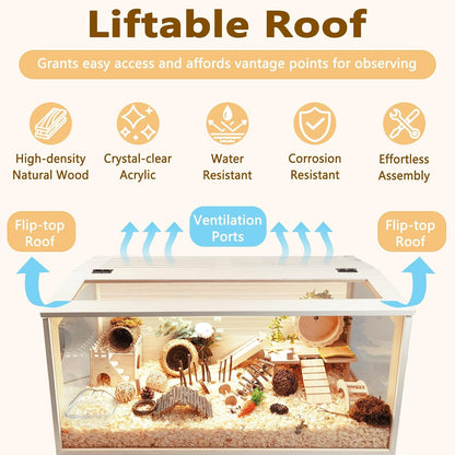 Prolee Hamster Cage with Legs Chew Proof Hamster Habitat Guinea Pig Cages, Hamster House, Hamster Cages and Habitats (32" L x 16" W x 40" H, Thick Wood Roof)