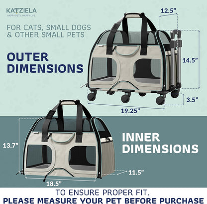 Katziela Pet Carrier - Airline Compliant Dog Carrier - TSA Approved Pet Carrier for Small Dogs and Cats - Soft FAA Travel Airplane Dog Carrier Luggage (Grey/Brown-Pro)