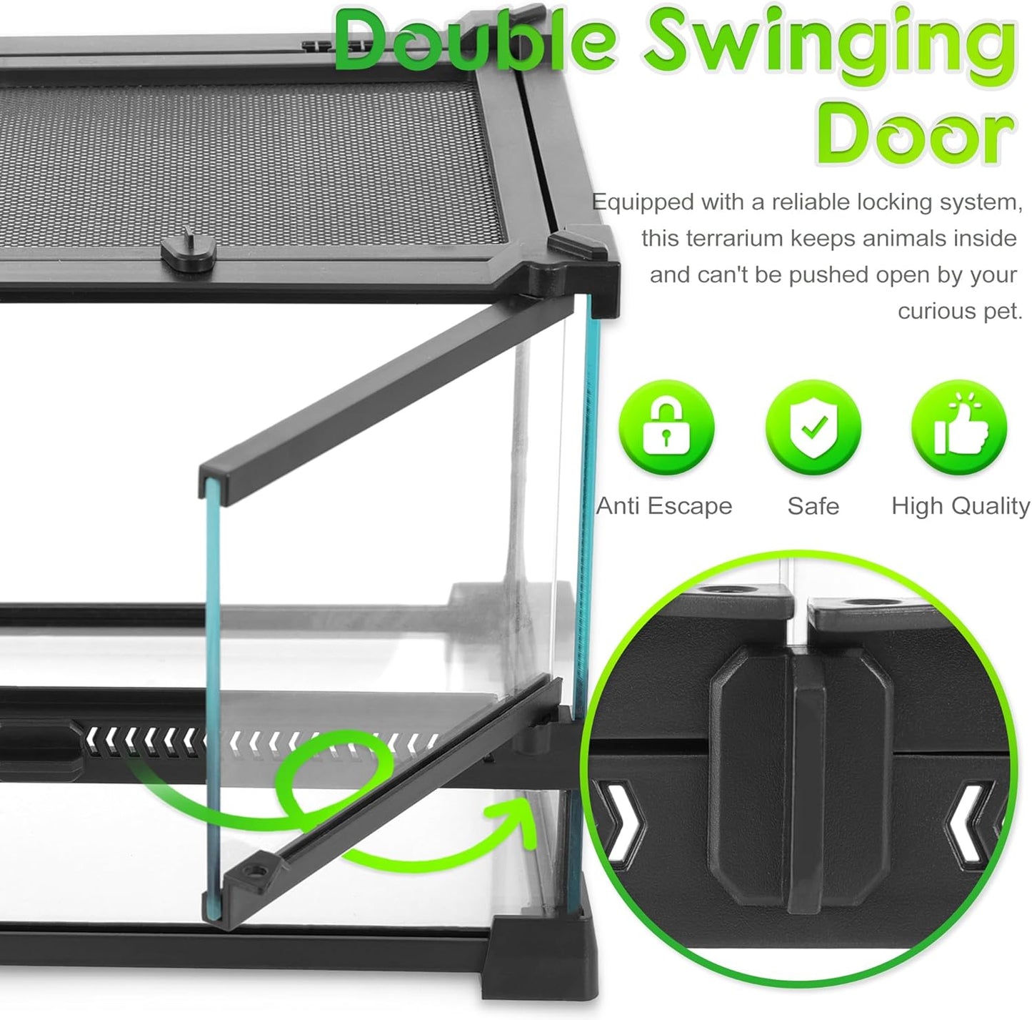 Mini Reptile Glass Terrarium 12"x8"x8" Durable Reptile Habitat Tank with Heat Resistant Aluminum Alloy Frame, Double Swinging Doors for no Jam by Sand and Other Debris - Pawvie