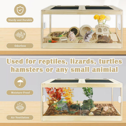 30 Gallon Bearded Dragon Tank, 32 * 16 * 16 Inch Reptile Tank, Lizard Terrarium with Sliding Door & Top Screen Ventilation, Suitable for All Types of Reptile, Snakes, Hamsters,