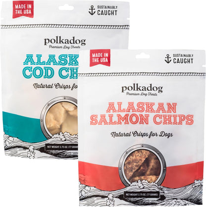 Polkadog Crunchy Alaskan Cod & Salmon Chips Variety 2-Pack – Single Ingredient Dog Treats – All Natural, Grain-Free, Lean Protein & Omega-3 Rich Snacks for Dogs – Made in USA - 2.75 oz (Pack of 2)