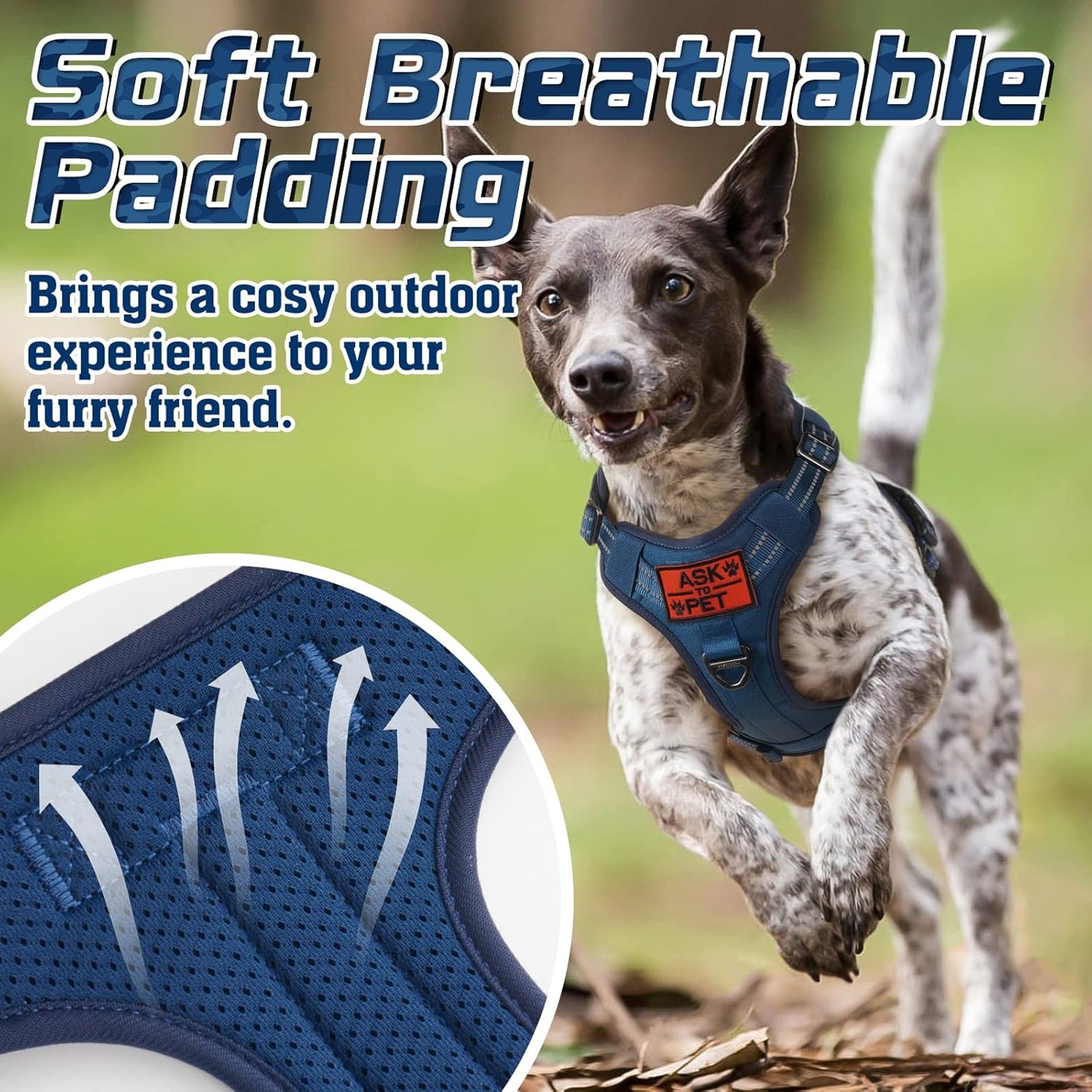 rabbitgoo Tactical Dog Harness for Small Dogs, No Pull Military Service Vest with Handle & Molle, Easy Control for Training Walking, Adjustable Reflective Straps, Blue, S