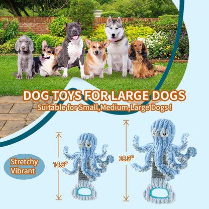 Squeaky Dog Toys for Large Dogs, Octopus Dog Toy Interactive Tug of War Dog Plush Toy to Keep Them Busy, Crinkle Dog Toy Plush Dog Toys (Blue)