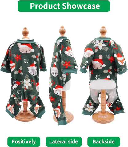 PET SHOW 4 Pack Christmas Small Dog Pajamas Holiday Dog Clothes Doggies Girl Boy Soft Stretchy PJs Xmas Jumpsuit Puppy Cats Onesies Red Green Outfits with Sleeve Pets Dachshund Costume S