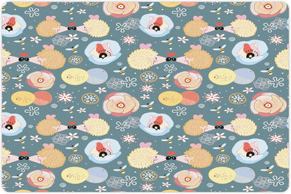 Lunarable Animal Pet Mat for Food and Water, Hedgehogs Kissing Hearts Love Bees Flowers Cheerful Happy Art Image, Non-Slip Rubber Mat for Dogs and Cats, 18" X 12", Multicolor