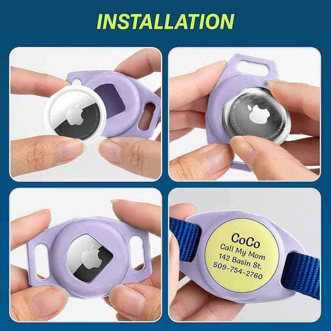 GoTags Designed for Airtag Engraved Dog Collar Holder, Personalized Case for Pet Collar, Up to 4 Lines of Custom Text, Slide On Tag for GPS Dog Tracker, Compatible with Apple iPhone (Small Pack of 1)
