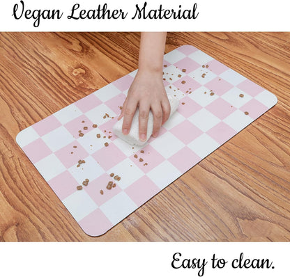 Ralxion Checkered Dog Feeding Mat, Absorbent Mats for Dog Food and Water Bowl, Dispenser, Feeder, Retro Aesthetic Pastel Pink Checkerboard Pet Placemat for Dogs, Cats, Puppy Accessories, 16" X 24”