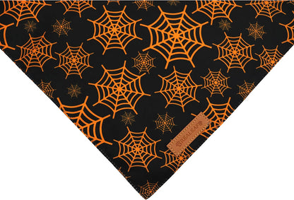 Realeaf Halloween Dog Bandanas 2 Pack, Pumpkin and Spider Web Bibs, Triangle Reversible Fall Pet Scarf, Premium Durable Fabric, Adjustable Fit (Large)