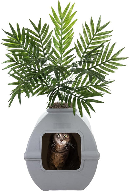 Good Pet Stuff Hidden Litter Box Planter, Decorative Cat Litter Enclosure with Carbon Filter, Artificial Plant, Easy Clean, Indoor Design, Courtyard Square Style, Base Kit, Stone Gray