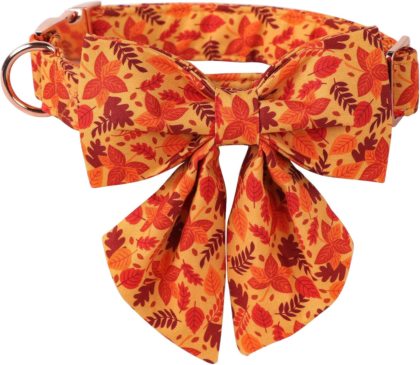 Lionet Paws Dog Collar with Bowtie - Cute Cotton Adjustable Fall Bowtie Dog Collar with Metal Buckle for Small Medium Large Dog Girl Boy Gift, XL, Neck 16-26in