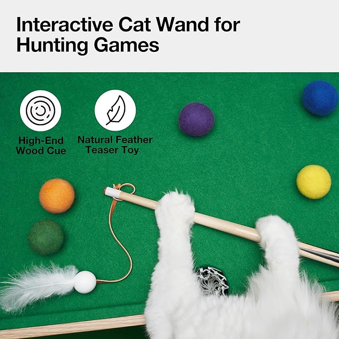 VETRESKA 4 in 1 Cat Toys Mini Pool Table, Gift for Cats, Feather Wand Toy Cat Billiard Ball Puzzle Toy, Pool Table with Scratching Post, Cat Interactive Exercise Play Rest Beds & Furniture