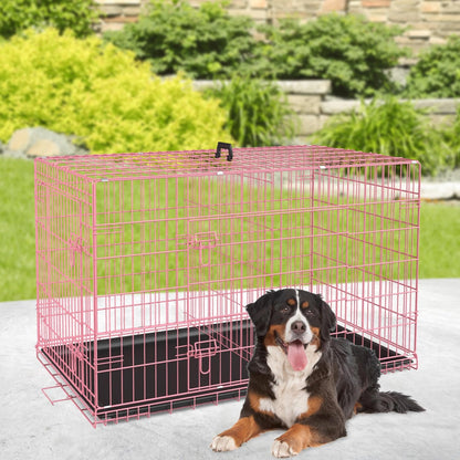 BestPet | Dog Crate | 48" | Pink | Foldable Metal Kennel with Double Doors, Secure Slide-Bolt Latches, Leakproof Tray | Portable Dog Cage for Large Breeds | for Travel, Indoor & Outdoor Use