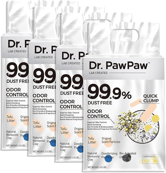 Tofu Cat Litter, Dr. PawPaw Clumping Cat Litter, Natural Tofu Scent 18 lb, Dust-Free Keep Kitty Tidy, Superior Odor Control Keep Step Fresh