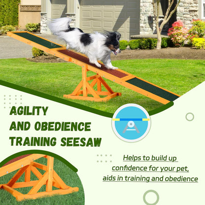PawHut Wooden Dog Agility Seesaw for Training and Exercise, Platform Equipment Run Game Toy, Weather Resistant Pet Supplies, 71" L x 12" W x 12" H, Natural