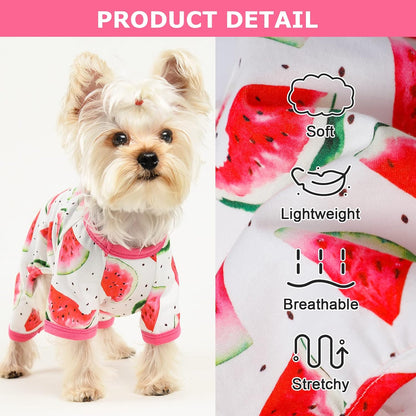 Dog Pajamas Psj for Small Dogs Clothes Puppy Onesies Outfits for Doggie Summer Fall Shirts Sleeper for Pet Cats Jammies, Watermelon Red, Medium